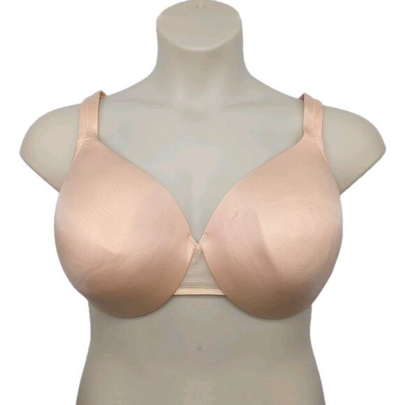 Cacique 44D Satin Full Coverage Bra Smooth Underwire Sugar Beige - Picture 2 of 10